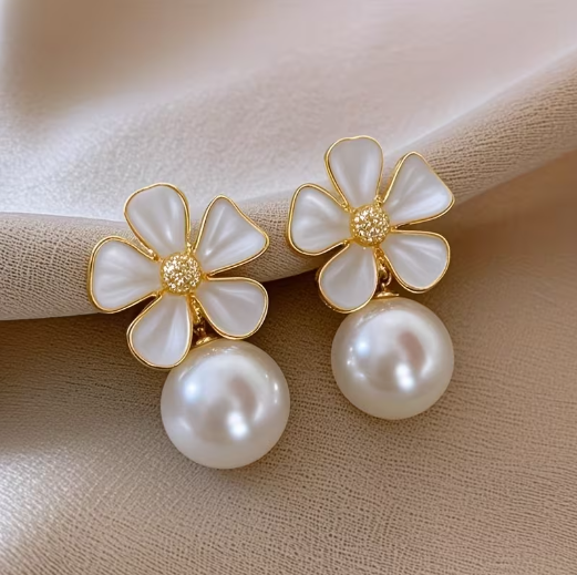 Pearl Blossom Drop Earrings - 2pc/Set